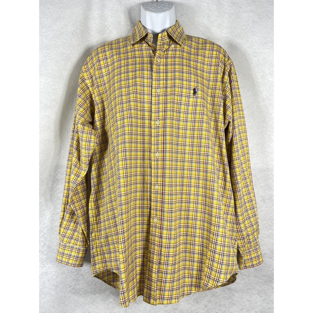 Vintage Polo Ralph Lauren Blake Shirt Men's Medium Yellow Button Up Long Sleeve